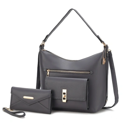 Mkf Collection By Mia K Clara Vegan Leather Women's Shoulder Bag With Wristlet Wallet- 2 Pieces In Grey