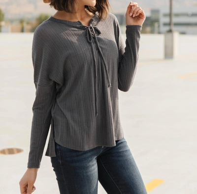 Ces Femme Straight Laced Ribbed Top In Charcoal In Grey