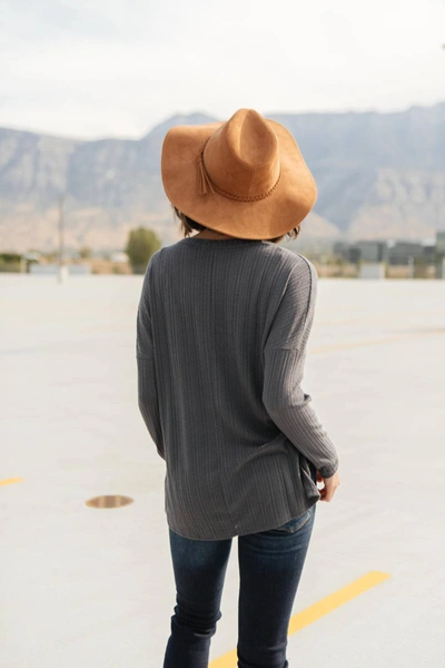 Ces Femme Straight Laced Ribbed Top In Charcoal In Grey