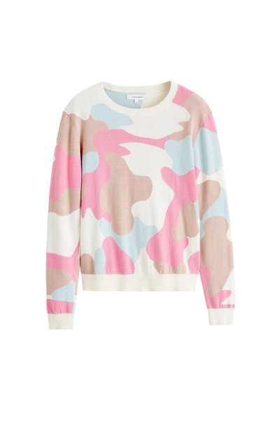 Shop Chinti & Parker Uk Pink Cotton Camo Crew Sweater In White