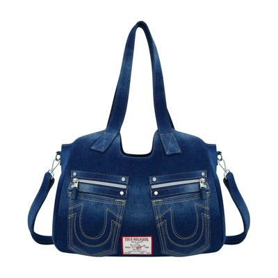 Shop True Religion Horseshoe Stitch Dark Denim Satchel In Blue