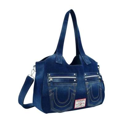 Shop True Religion Horseshoe Stitch Dark Denim Satchel In Blue