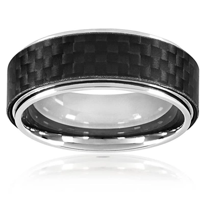 Shop Crucible Jewelry Crucible Los Angeles Men's High Polish Stainless Steel Carbon Fiber Overlay Comfort Fit Ring In Black