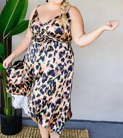 Davi & Dani Wild Muse Wrap Dress In Brown Leopard In Multi