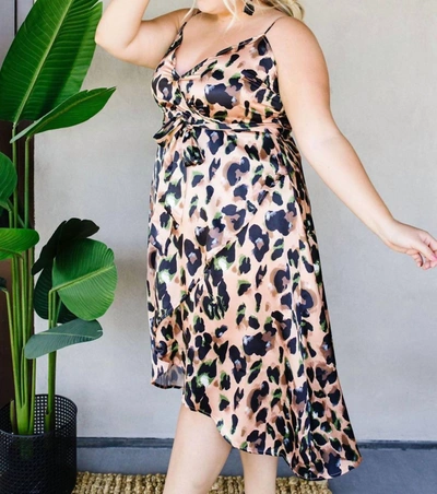 Davi & Dani Wild Muse Wrap Dress In Brown Leopard In Multi