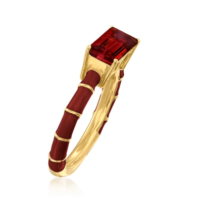 Ross-simons Garnet And Red Enamel Ring In 18kt Gold Over Sterling
