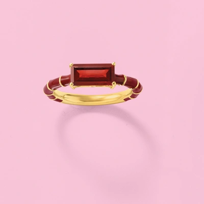 Ross-simons Garnet And Red Enamel Ring In 18kt Gold Over Sterling