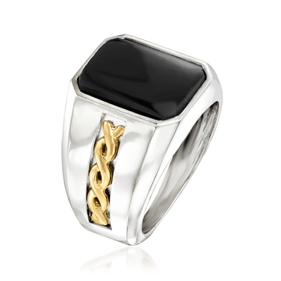 Ross-simons Men's Black Onyx Ring In Sterling Silver And 14kt Yellow Gold In Black