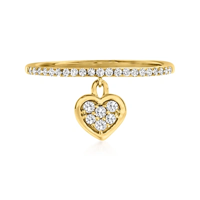 Rs Pure Ross-simons Diamond Heart Charm Ring In 14kt Yellow Gold In White
