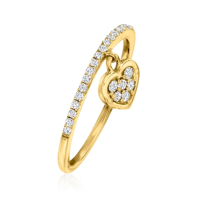 Rs Pure Ross-simons Diamond Heart Charm Ring In 14kt Yellow Gold In White