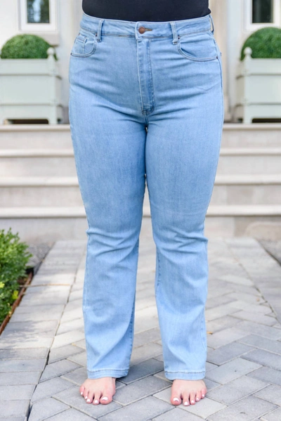Shop Risen Rylee 90s High Rise Straight Leg Jeans In Light Wash In Blue