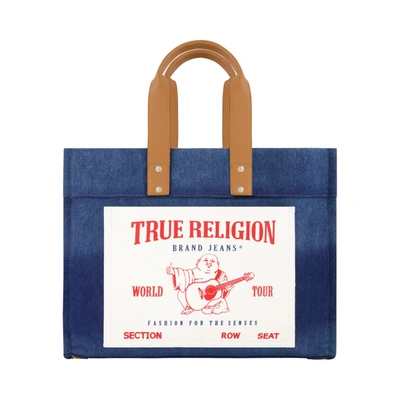 Shop True Religion Large Washed Navy Denim Tote In Blue