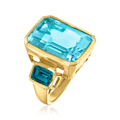 Ross-simons Blue Quartz And London Blue Topaz 3-stone Ring In 18kt Gold Over Sterling