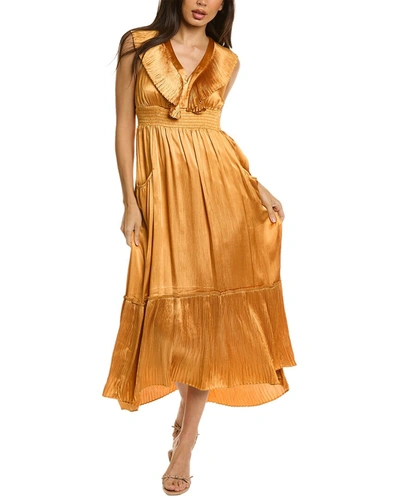 Shop Taylor Crinkled Satin Midi Dress In Yellow
