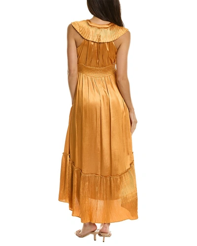 Shop Taylor Crinkled Satin Midi Dress In Yellow