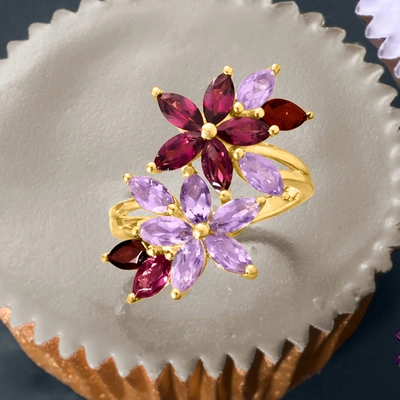 Ross-simons Rhodolite Garnet, Amethyst And . Garnet Flower Ring In 18kt Gold Over Sterling In Multi