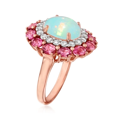 Shop Ross-simons Opal, Pink Tourmaline And . White Topaz Ring In 18kt Rose Gold Over Sterling