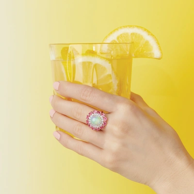 Ross-simons Opal, Pink Tourmaline And . White Topaz Ring In 18kt Rose Gold Over Sterling In Pink