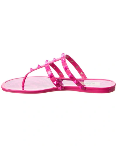 Shop Valentino Rockstud Caged Rubber Sandal In Pink