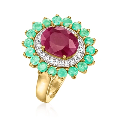 Ross-simons Ruby Ring With Emeralds And . Diamonds In 14kt Yellow Gold In Red