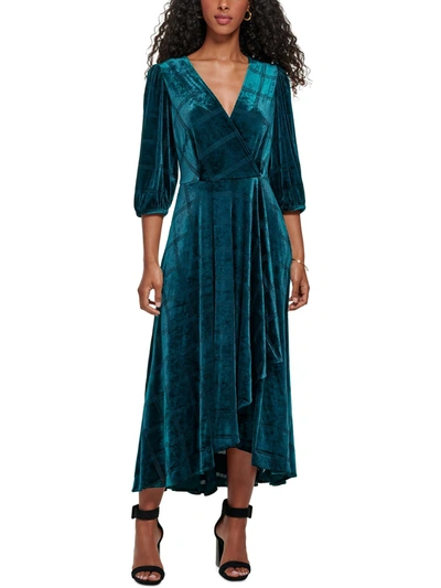 Shop Calvin Klein Womens Velvet Faux Wrap Evening Dress In Blue