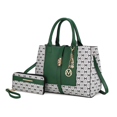 Mkf Collection By Mia K Yuliana Circular M Emblem Print Satchel Handbag For Women's With Wallet In Green