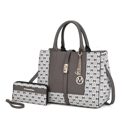 Mkf Collection By Mia K Yuliana Circular M Emblem Print Satchel Handbag For Women's With Wallet In Green