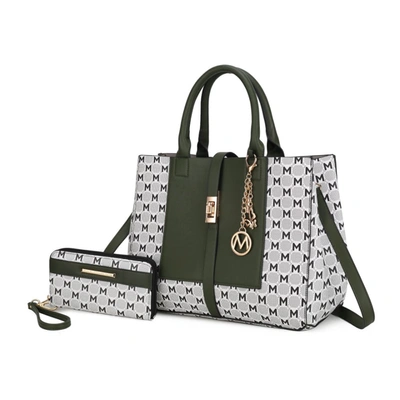 Mkf Collection By Mia K Yuliana Circular M Emblem Print Satchel Handbag For Women's With Wallet In Green
