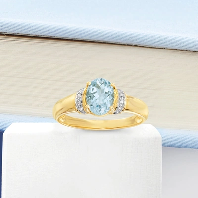 Ross-simons Aquamarine Ring With Diamond Accents In 14kt Yellow Gold In Gold