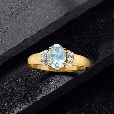 Ross-simons Aquamarine Ring With Diamond Accents In 14kt Yellow Gold In Gold