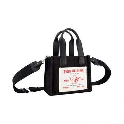 True Religion Mini Black Denim Tote In Black