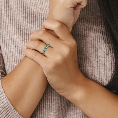 Mimi & Max Women's 1 2/5ct Tgw Created Emerald And Created White Sapphire Semi Eternity Ring In Yellow Gold Pla In Green
