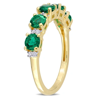 Shop Mimi & Max Women's 1 2/5ct Tgw Created Emerald And Created White Sapphire Semi Eternity Ring In Yellow Gold Pla In Green
