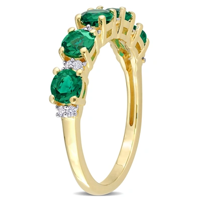 Mimi & Max Women's 1 2/5ct Tgw Created Emerald And Created White Sapphire Semi Eternity Ring In Yellow Gold Pla In Green