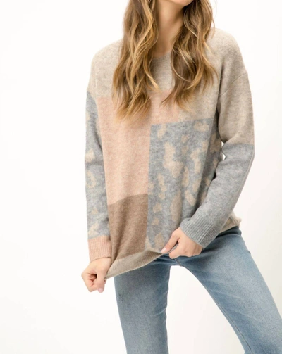 Shop Mystree Leopard Patchwork Pullover Sweater In Taupe Mix In Beige