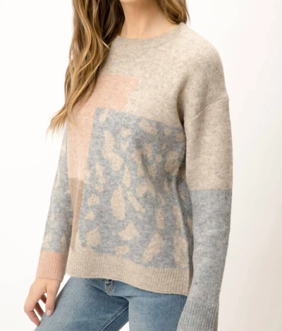 Shop Mystree Leopard Patchwork Pullover Sweater In Taupe Mix In Beige