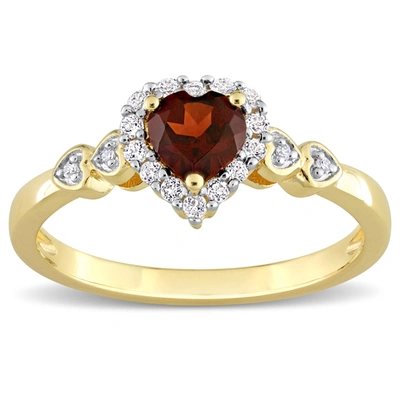 Mimi & Max 5/8 Ct Tgw Heart Shaped Garnet And Diamond Accent Halo Promise Ring In Yellow Plated Sterling Silver In Red