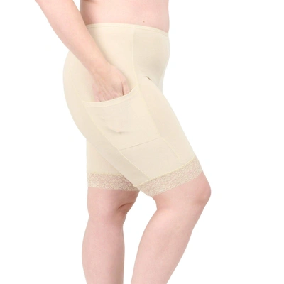 Shop Undersummers By Carrierae Moisture Wicking Shortlette Slipshort With Pockets 9" In Beige