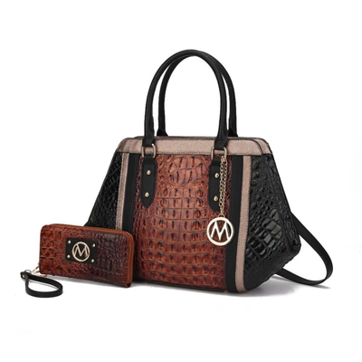 Mkf Collection By Mia K Daisy 2 Pcs Croco Satchel Bag & Wallet In Brown