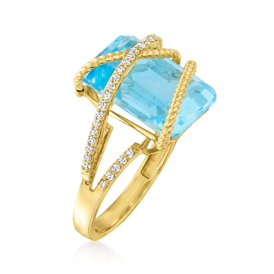 Ross-simons Blue Topaz And . Diamond Crisscross Ring In 14kt Yellow Gold In Multi