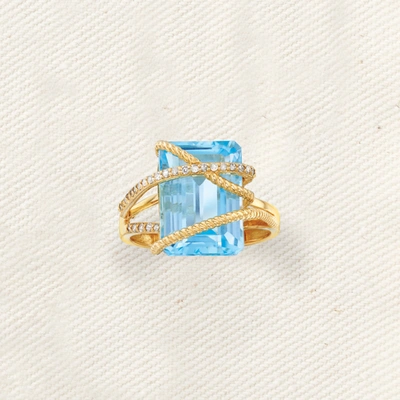Ross-simons Blue Topaz And . Diamond Crisscross Ring In 14kt Yellow Gold In Multi