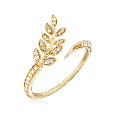 Ross-simons Diamond Leaf Bypass Ring In 14kt Yellow Gold