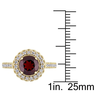 Mimi & Max 1/8 Ct Tw Diamond And Garnet Halo Ring In Yellow Plated Sterling Silver In Red