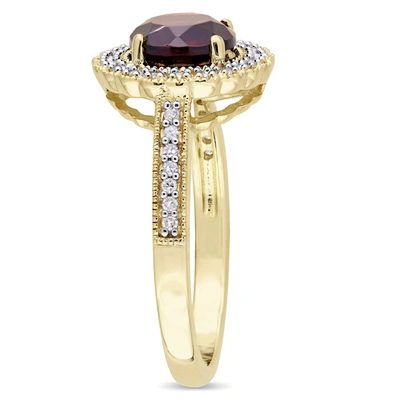Mimi & Max 1/8 Ct Tw Diamond And Garnet Halo Ring In Yellow Plated Sterling Silver In Red