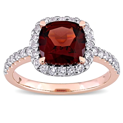 Mimi & Max 4 1/10 Ct Tgw Garnet And White Topaz Halo Ring In 10k Rose Gold In Red