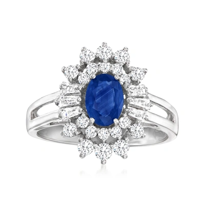 Shop Ross-simons Sapphire And . Diamond Ring In 14kt White Gold In Blue