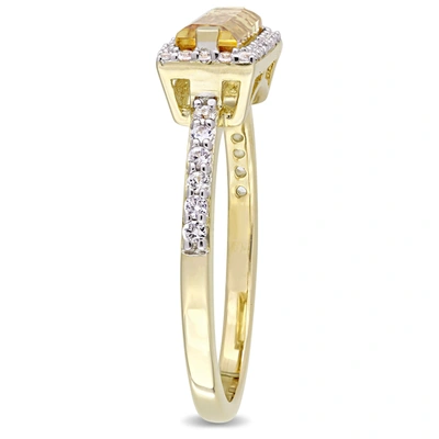 Mimi & Max 1 1/2 Ct Tgw Baguette Cut Citrine And White Sapphire Halo Ring In Yellow Plated Sterling Silver In Silver