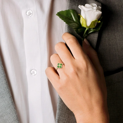 Mimi & Max Women's 1/3ct Tgw Emerald And 1/10ct Tw Diamond Geometric Engagement Ring In 14k Yellow Gold In Green