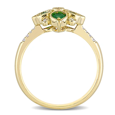 Mimi & Max Women's 1/3ct Tgw Emerald And 1/10ct Tw Diamond Geometric Engagement Ring In 14k Yellow Gold In Green