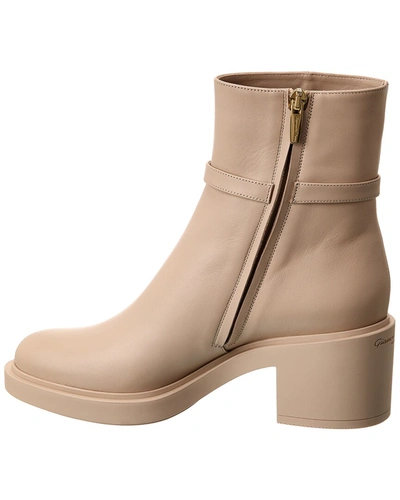 Shop Gianvito Rossi Ribbon Dumont Leather Ankle Boot In Beige